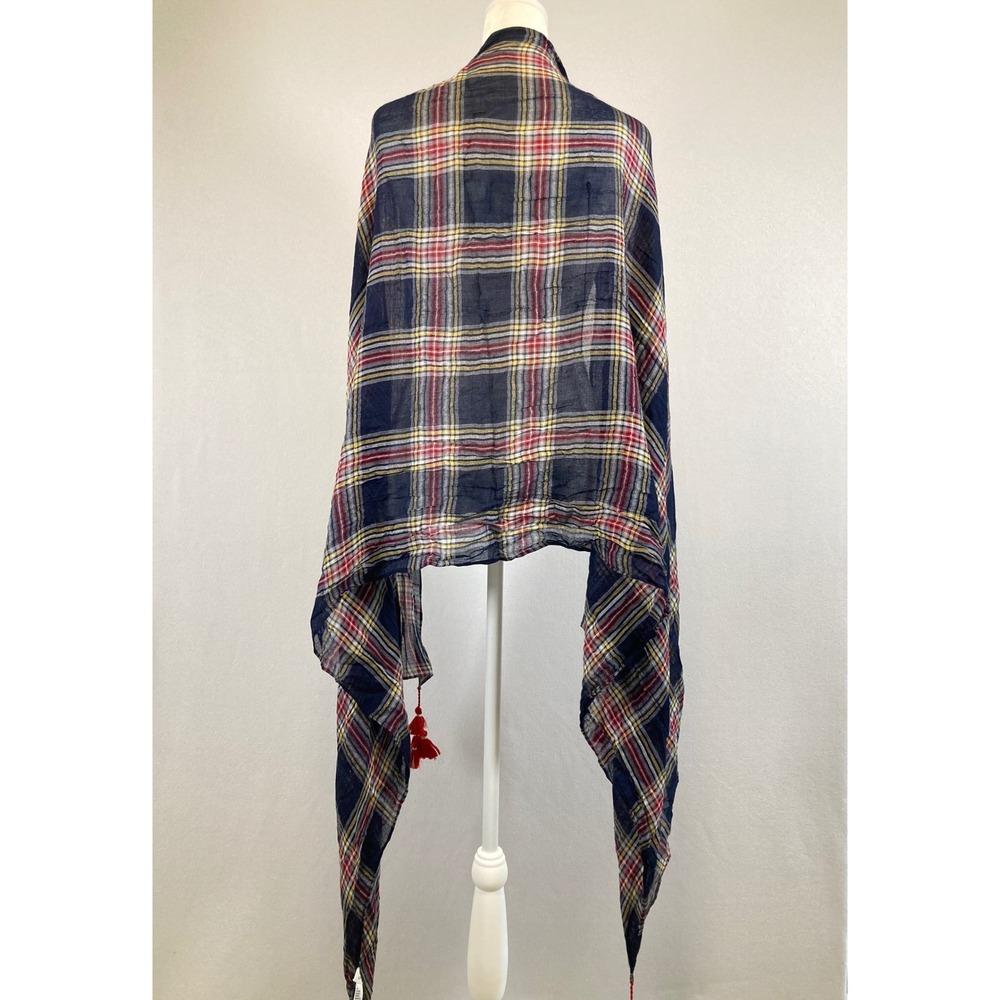 Preppy Crown & Ivy Women‎ NWT Navy Blue Plaid Tassel Lightweight Viscose Scarf
